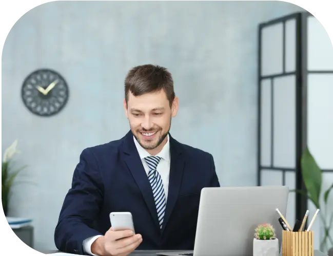 Business man on phone using text repeater