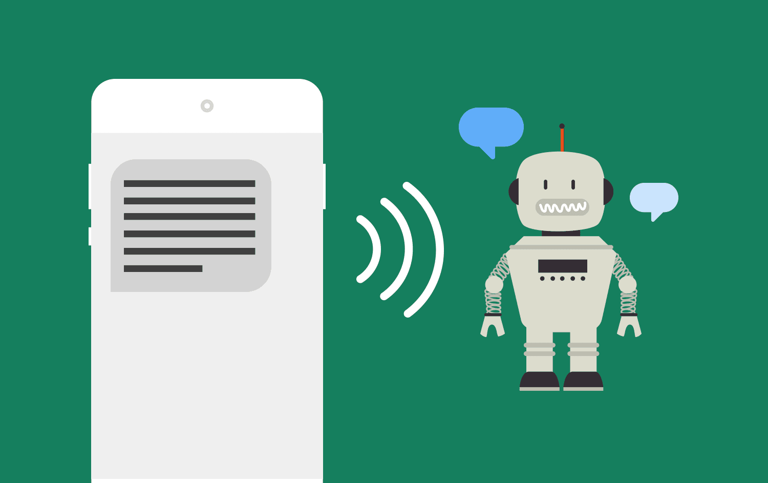 Cartoon representation of a robot speaking content from a text message