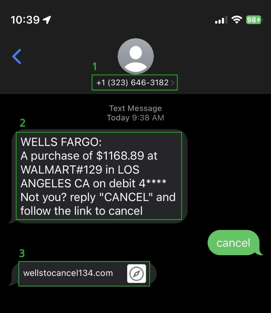 scam text message example