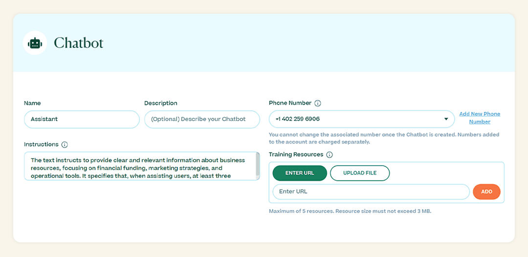 AI SMS Chatbot screenshot