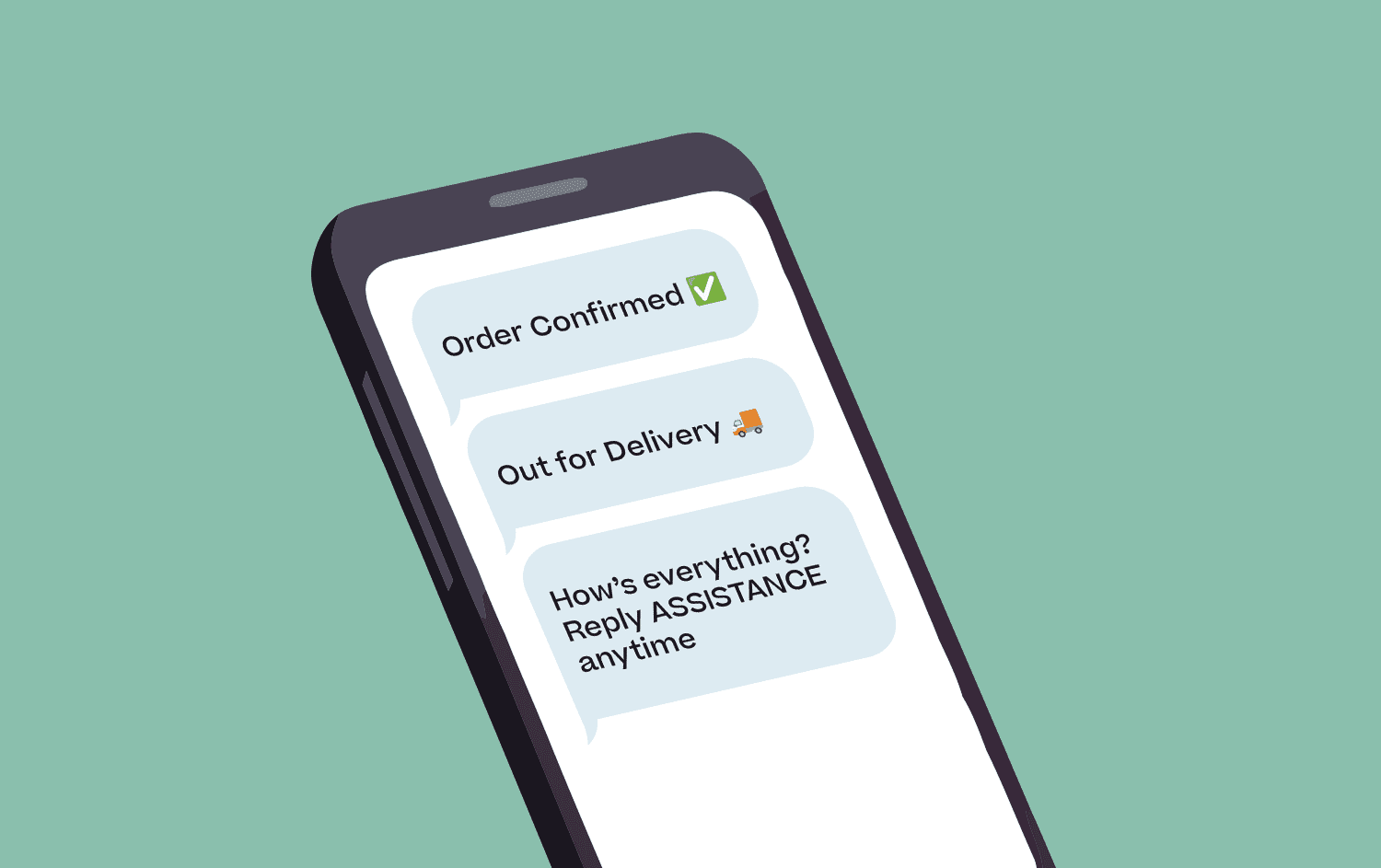Phone showing a post-purchase SMS flow