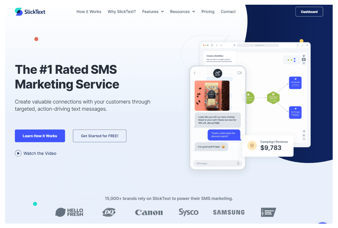 Screenshot of Slicktext home page
