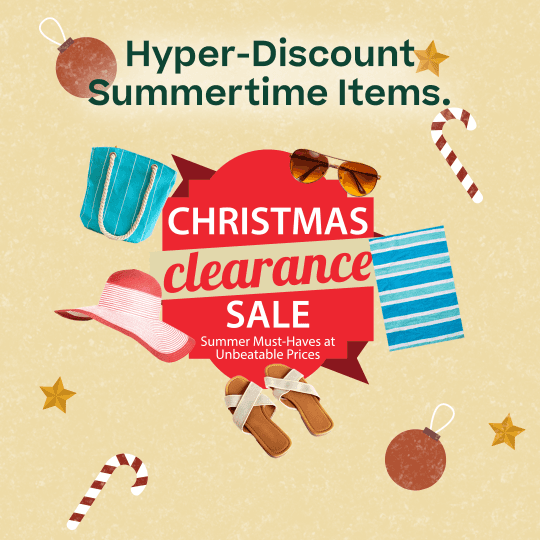 "Hyper-discount summertime items" graphic showing summer items on clearance