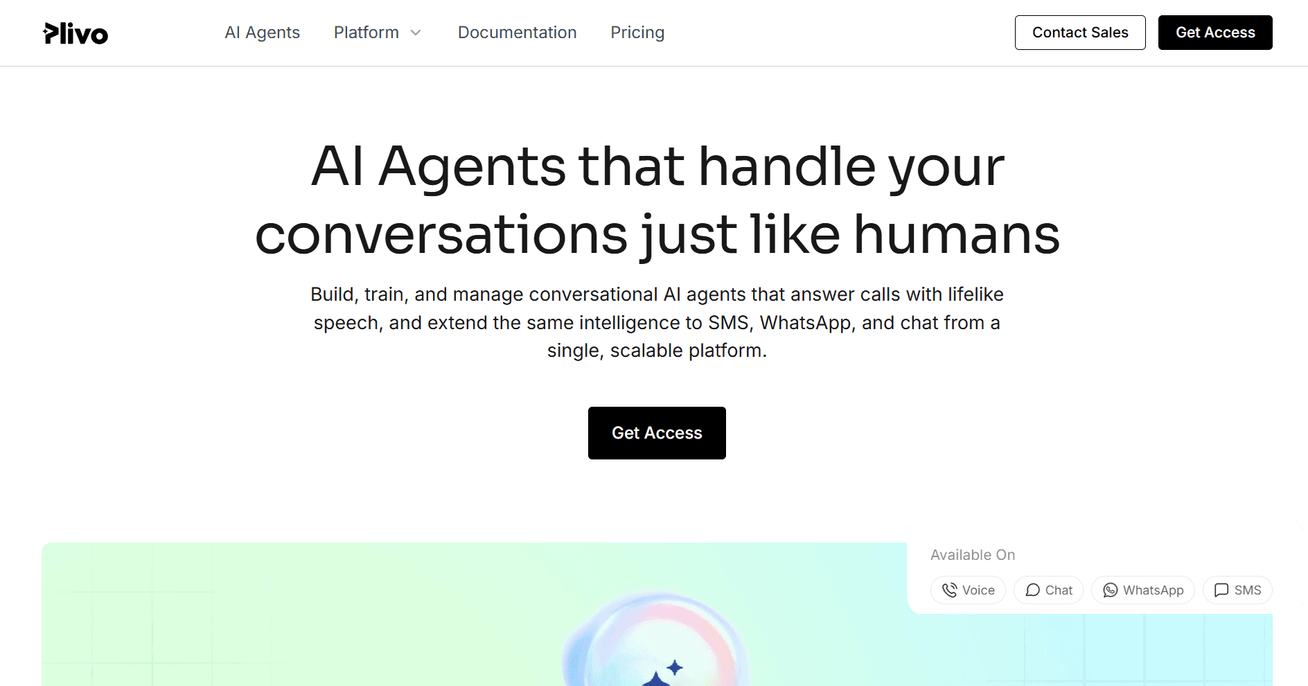 Screenshot of Plivo home page