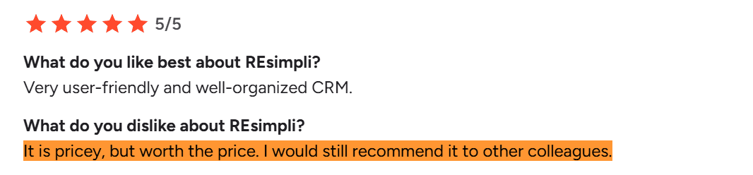 4/5 review mentioning the time needed to master advanced CRM workflows