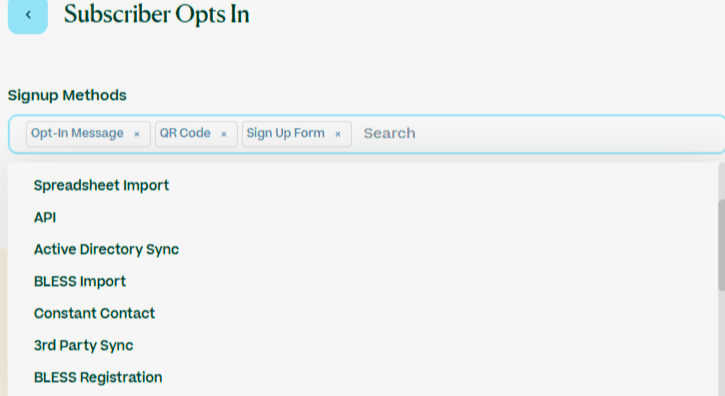 Screenshot of workflow opt-in options in Mobile Text Alerts dashboard