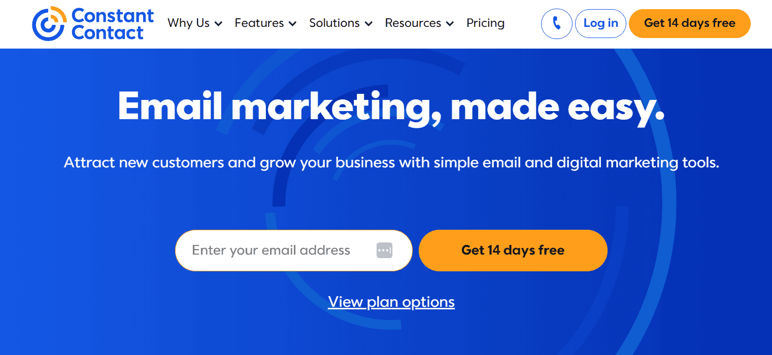 Screenshot of Constant Contact home page