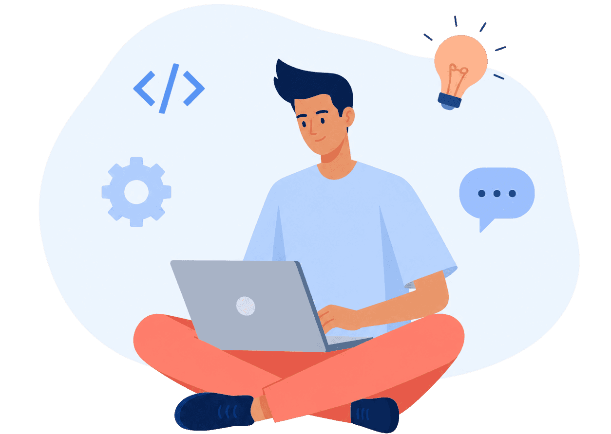 Developer using a computer and having an idea