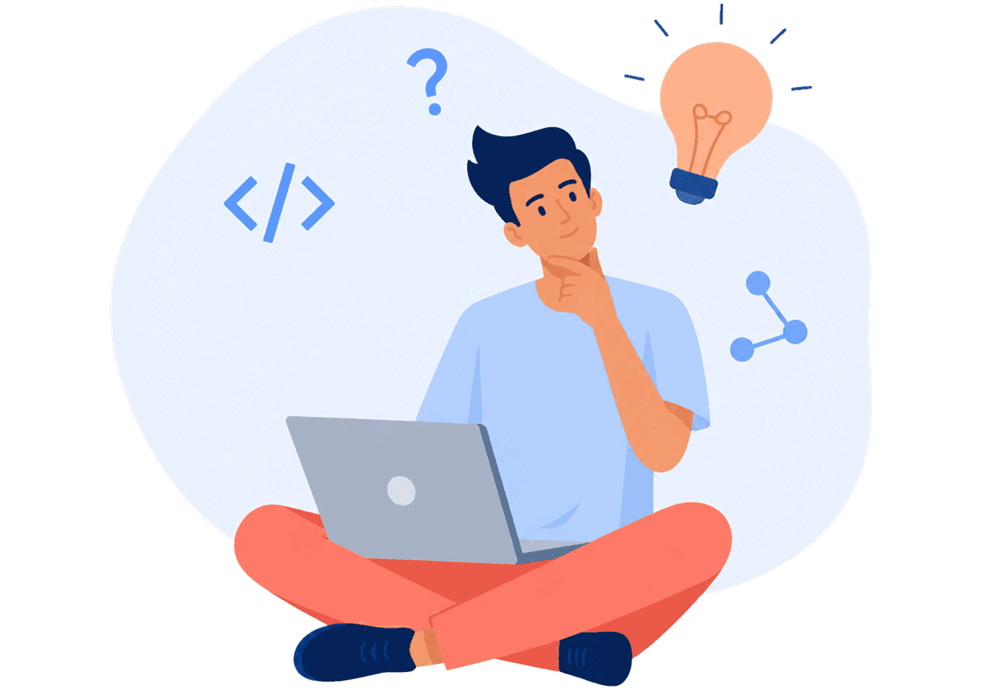 Developer using a computer and thinking