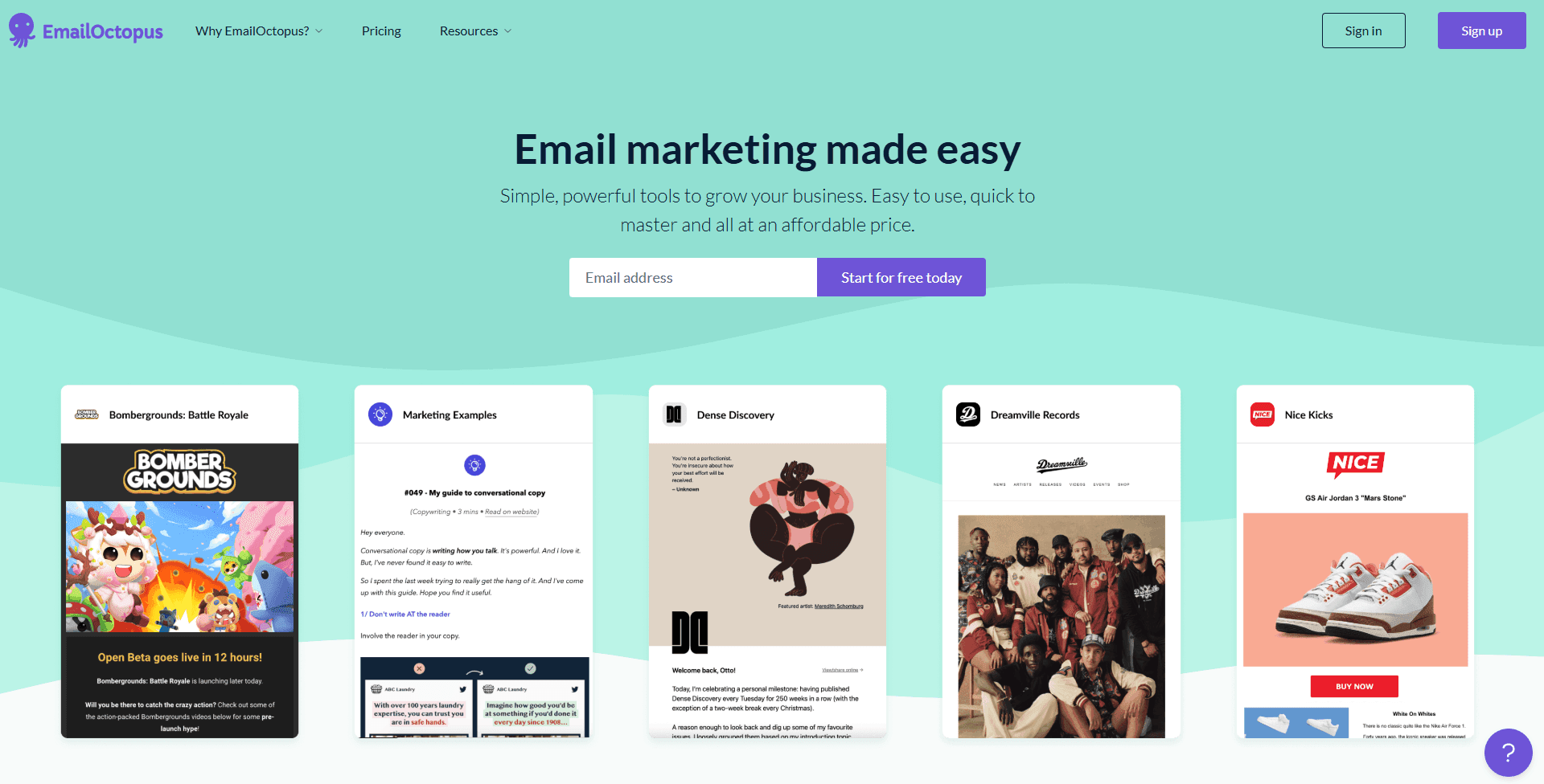 Screenshot of EmailOctopus home page