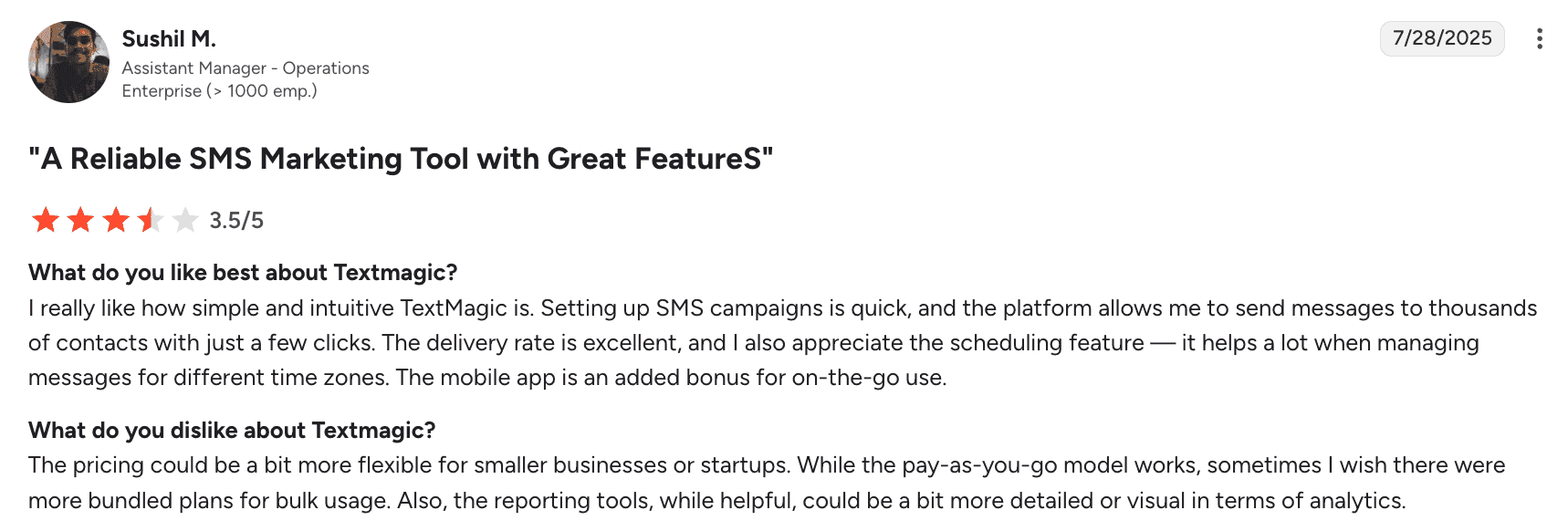 Review on Textmagic from G2