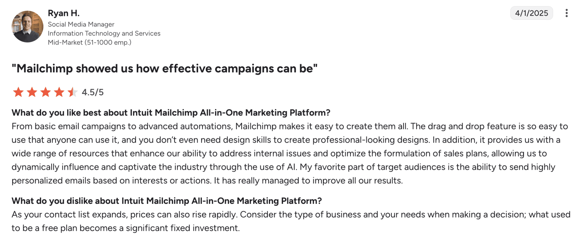 Review on Mailchimp from G2