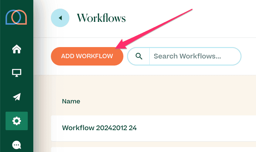 Screenshot showing "Add Workflow" button