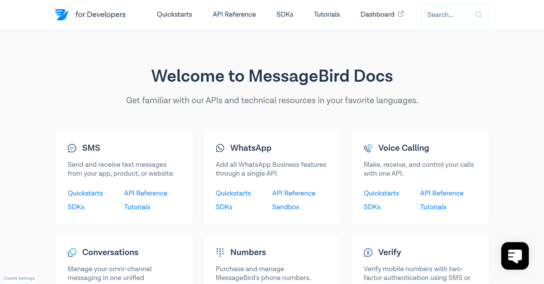 Screenshot of MessageBird page