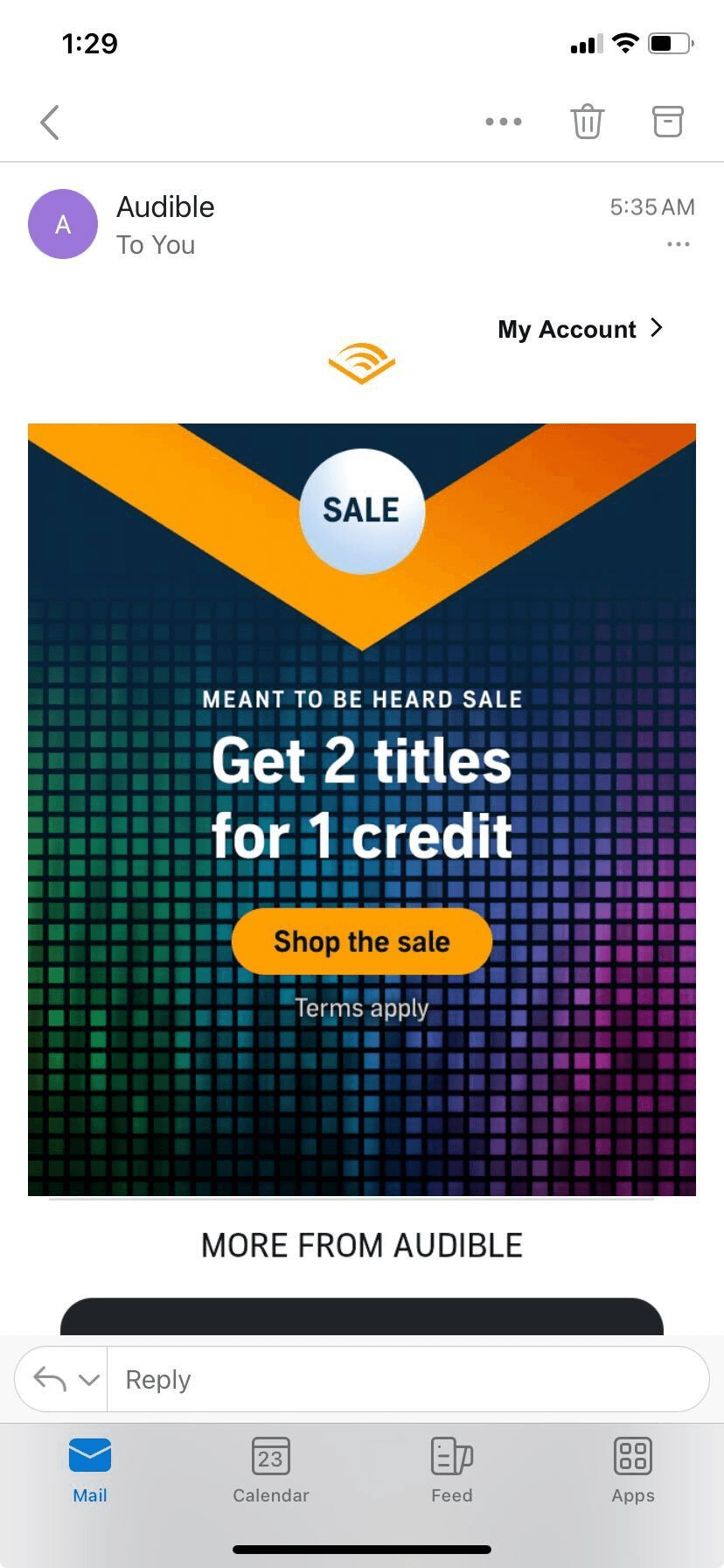 Email ad for Audible