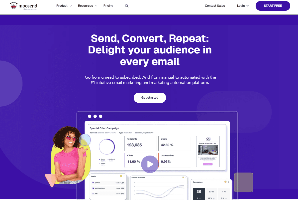 Screenshot of Moosend home page