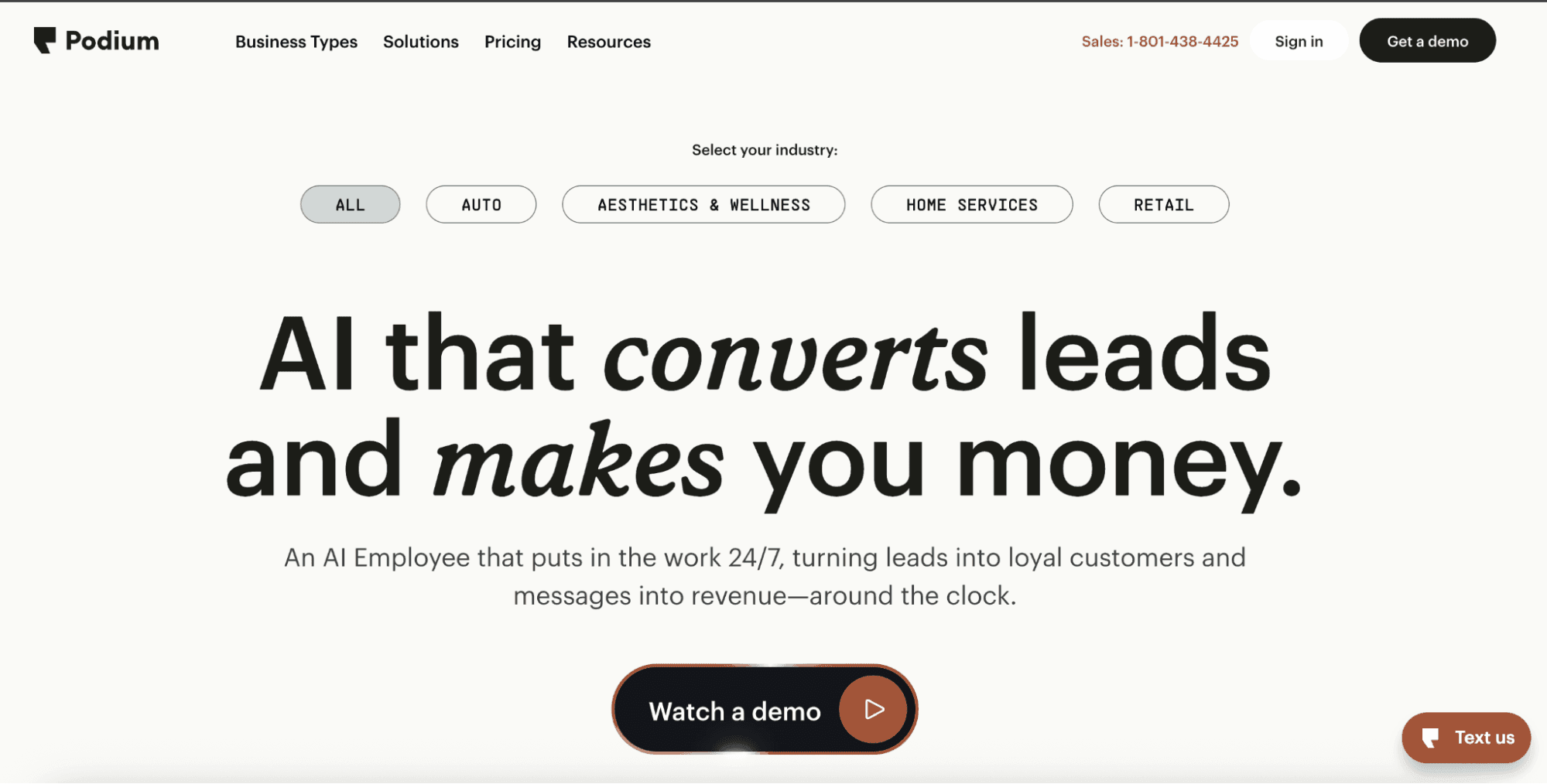 Screenshot of Podium home page