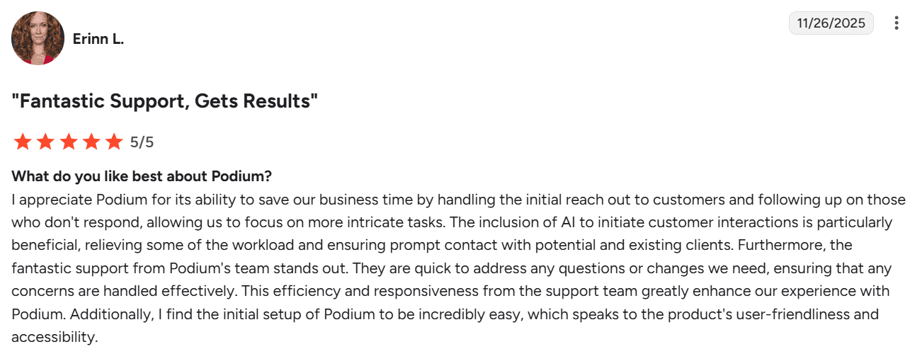Screenshot of Podium review