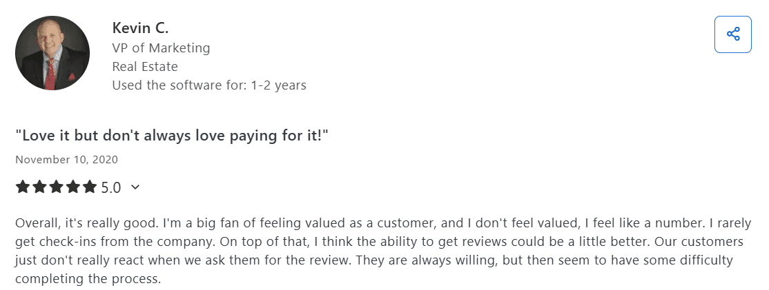Screenshot of Podium review