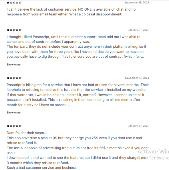 Postscript's customer service reviews