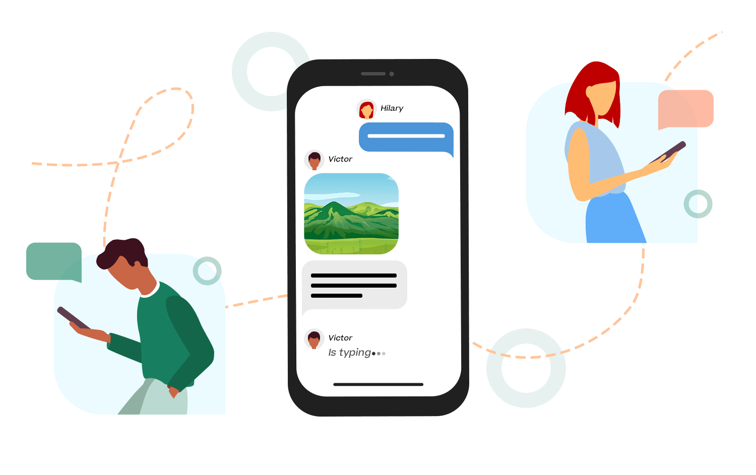 Cartoon example of people texting including images