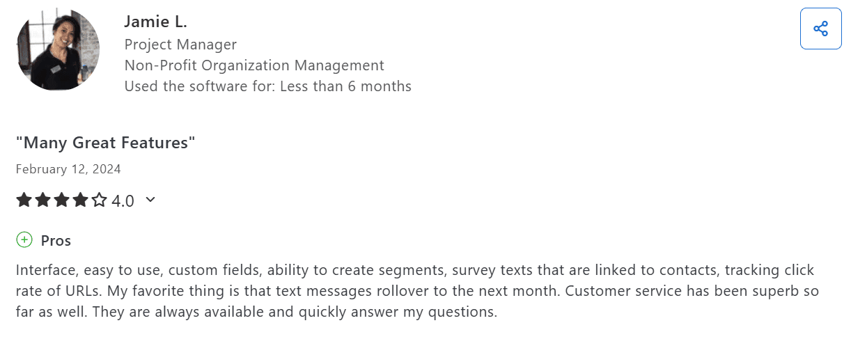 Screenshot of SlickText review