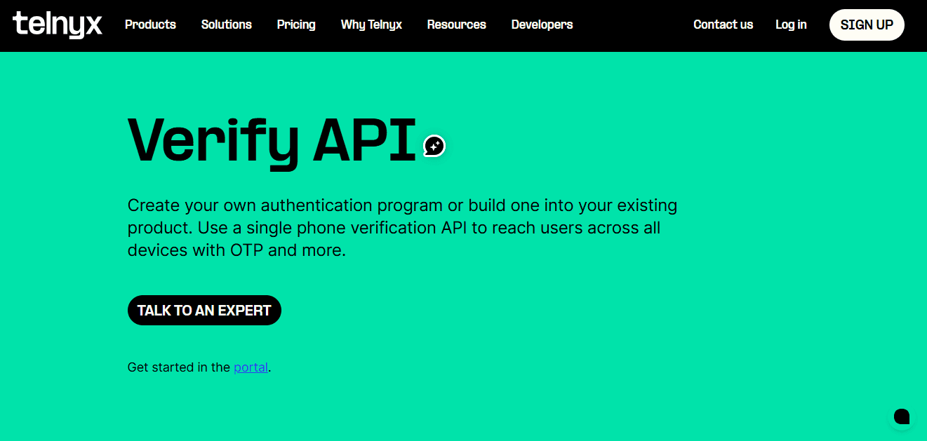 Telnyx Verify API home page