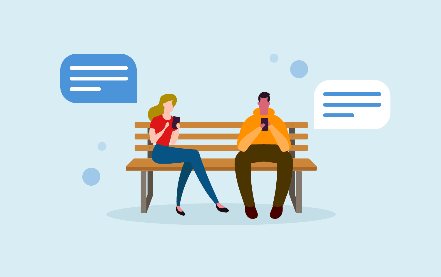 Cartoon representation of several people receiving text messages