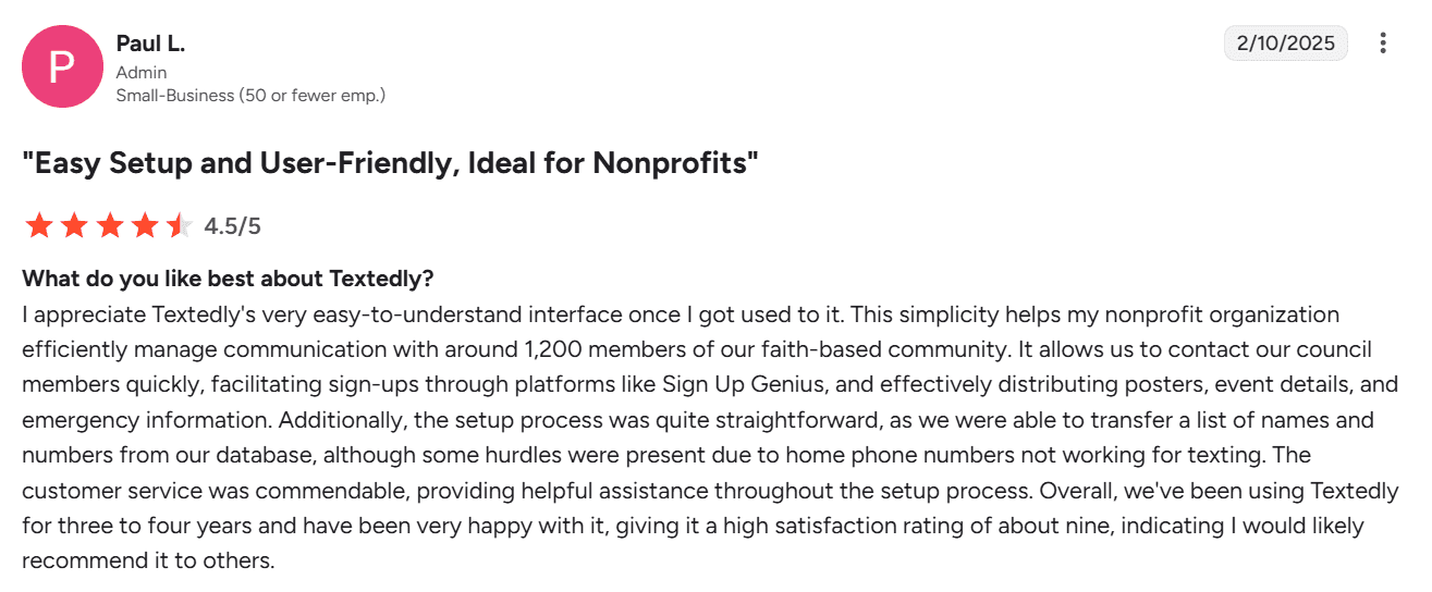 Screenshot of Textedly review