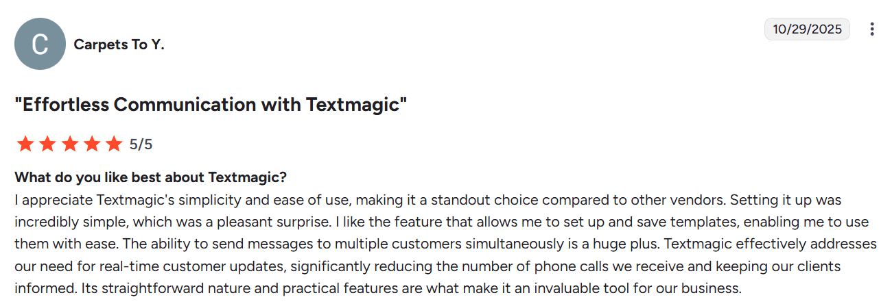 Screenshot of Textmagic review