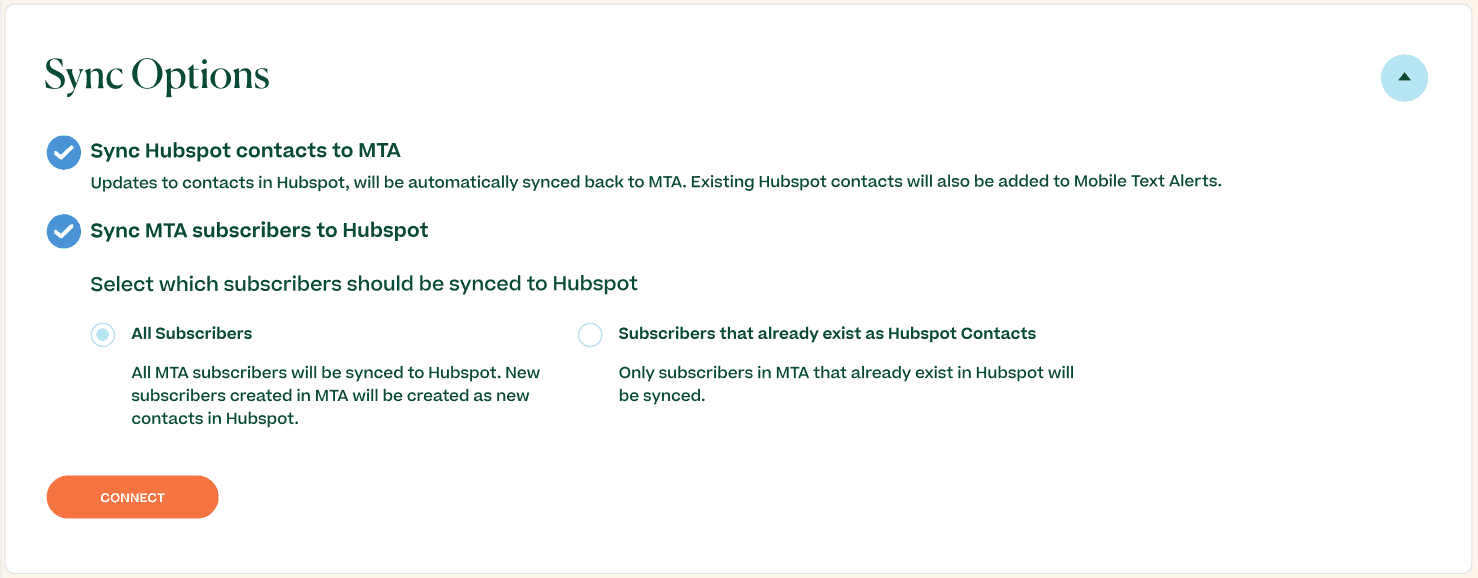 Sync options HubSpot