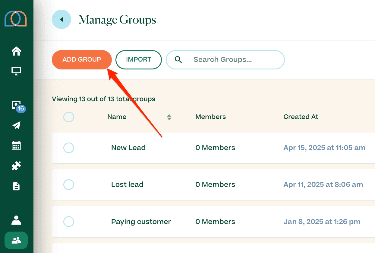 Manage groups MTA page