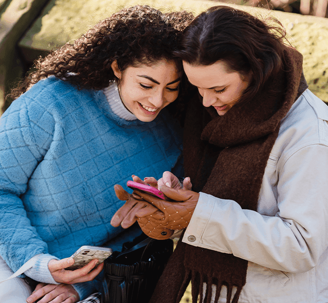 Happy people texting