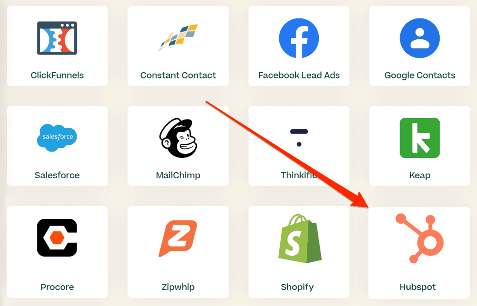 Select HubSpot integration tile