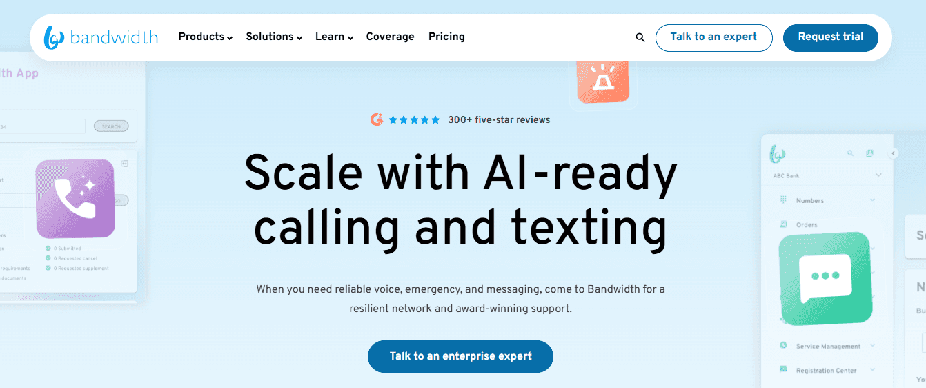 Screenshot of Bandwidth home page
