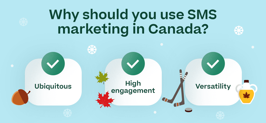 "Why should you use SMS marketing in Canada?” with the above subpoints and attractive graphical elements with touches of Canadian themes