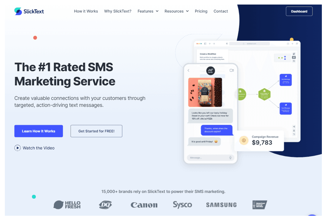Screenshot of Slicktext home page