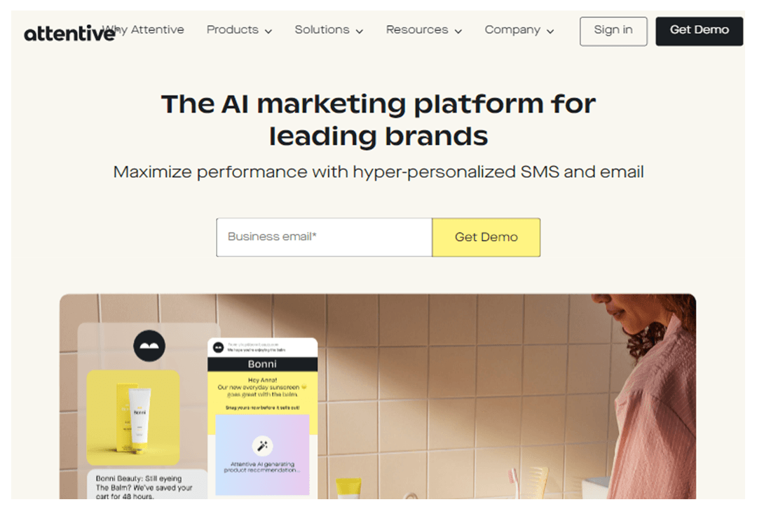 Screenshot of Attentive home page