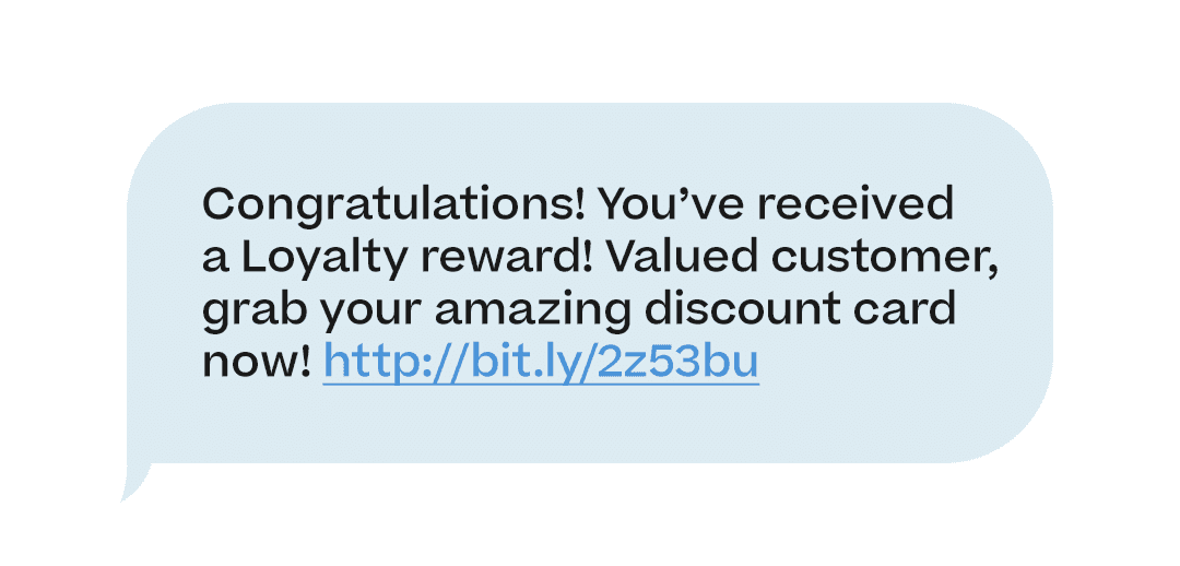 Example showing a loyalty reward SMS