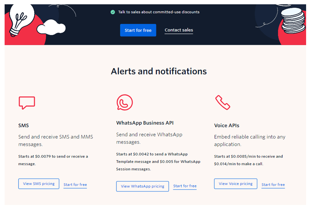 Twilio pricing page
