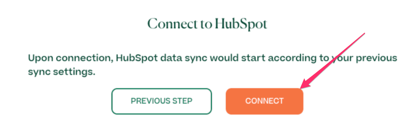 Button to connect to HubSpot