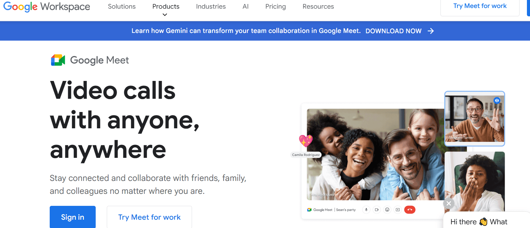 Screenshot of Google Meet home page