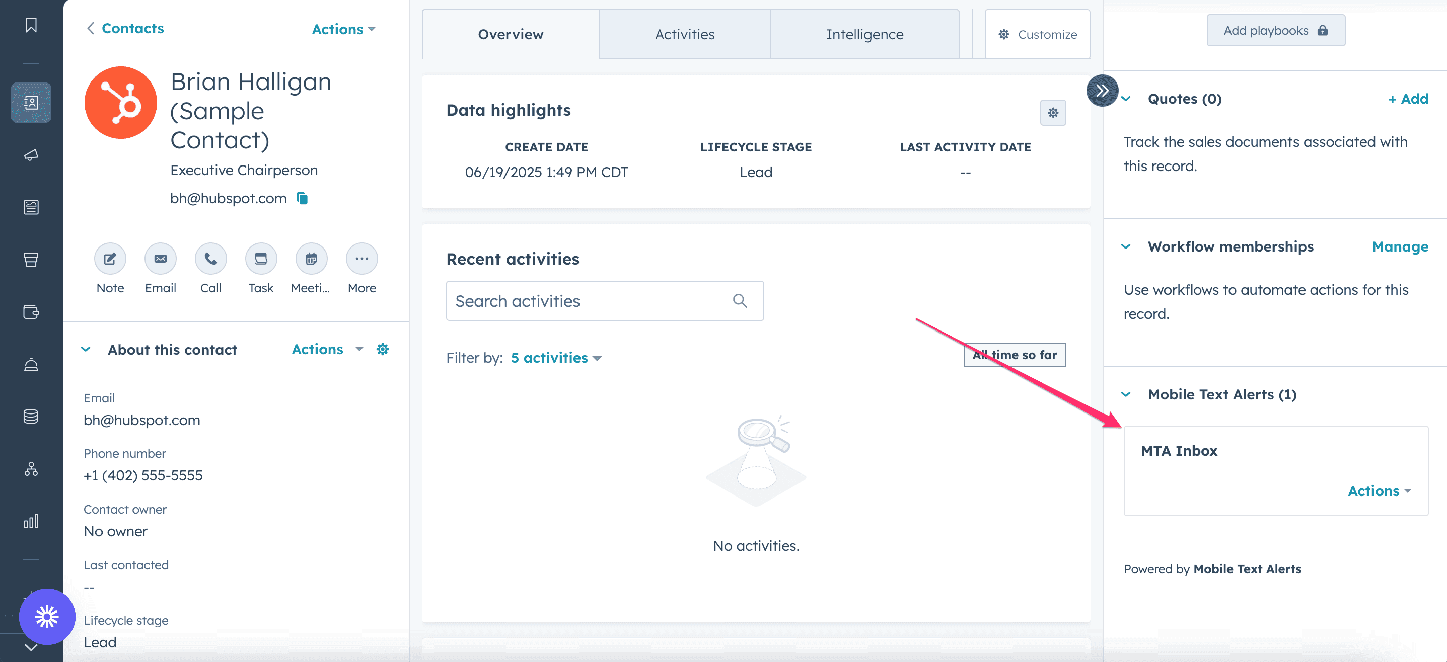 HubSpot and Mobile Text Alerts inbox integration