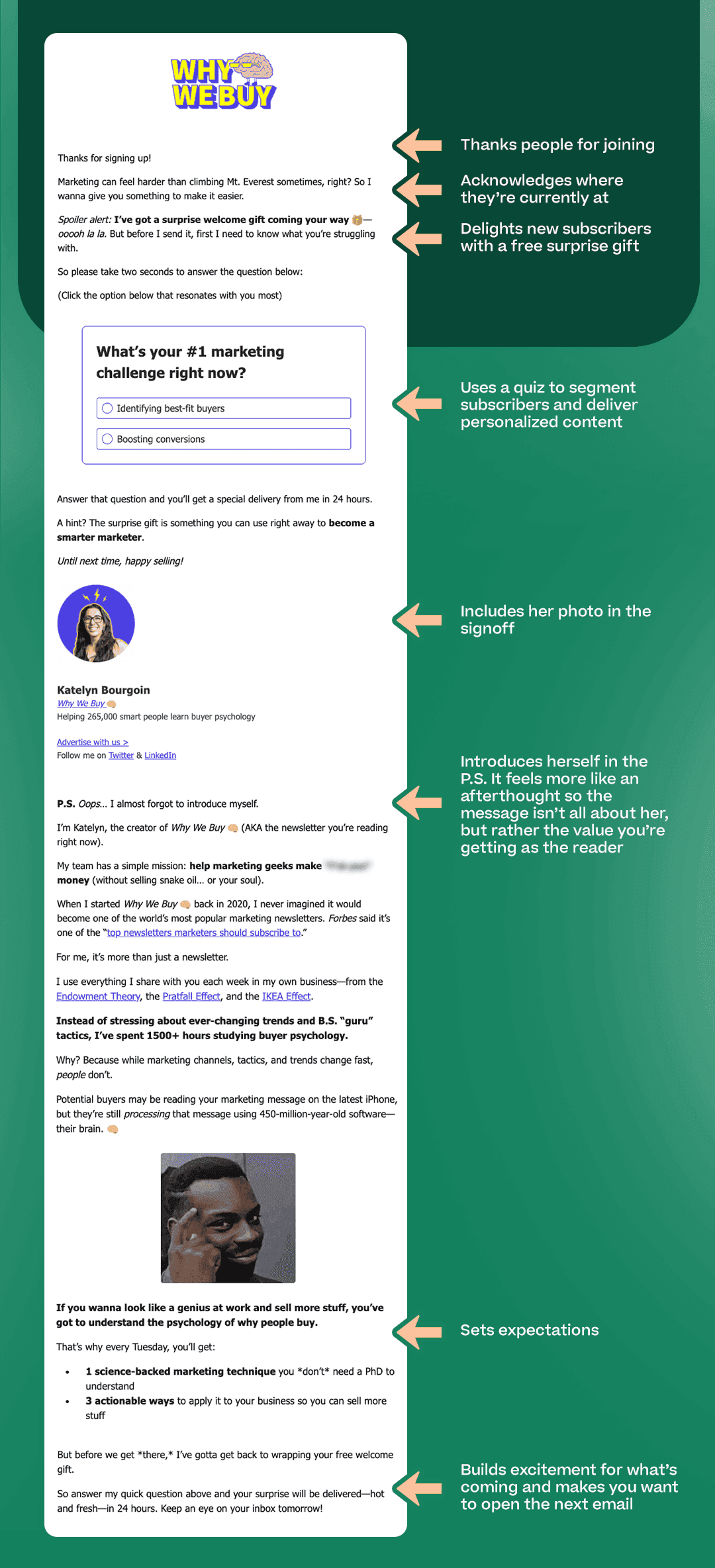 Why We Buy welcome email example