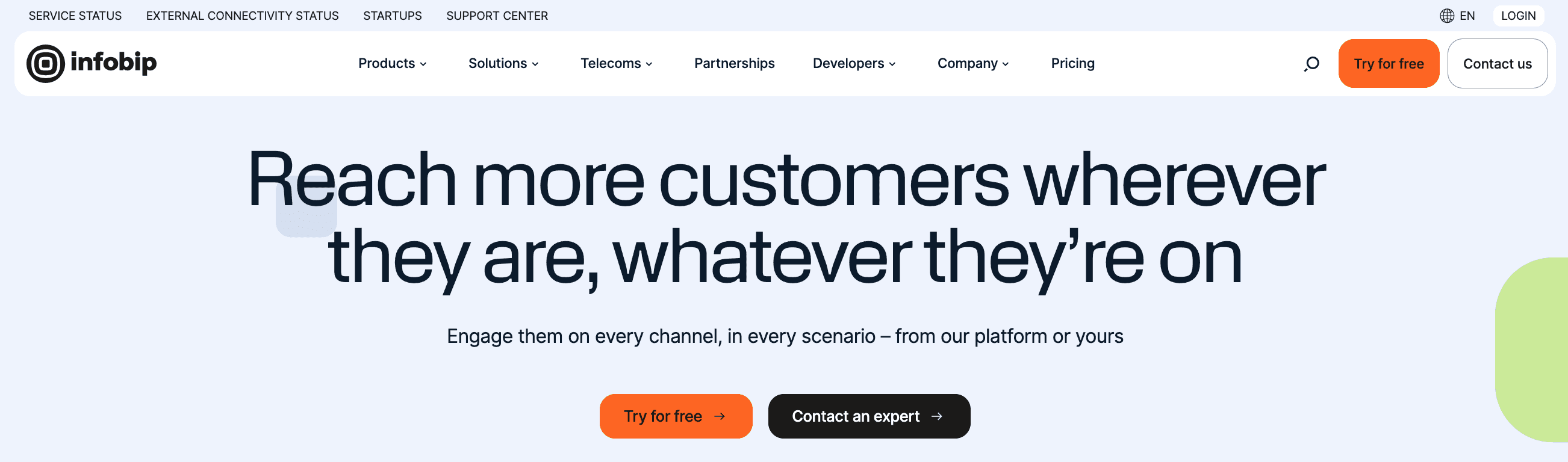 Screenshot of Infobip home page