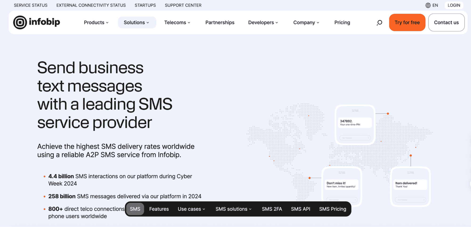 Screenshot of Infobip home page