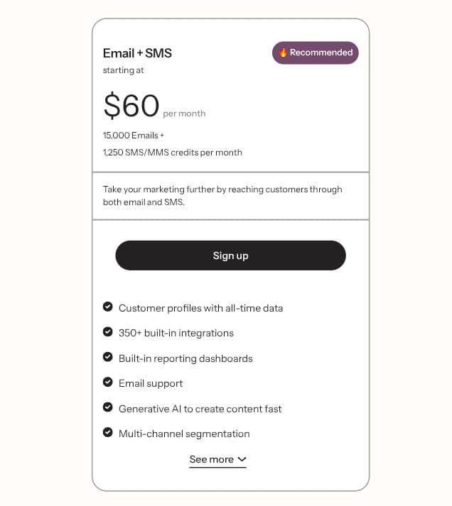 Screenshot of Klaviyo pricing