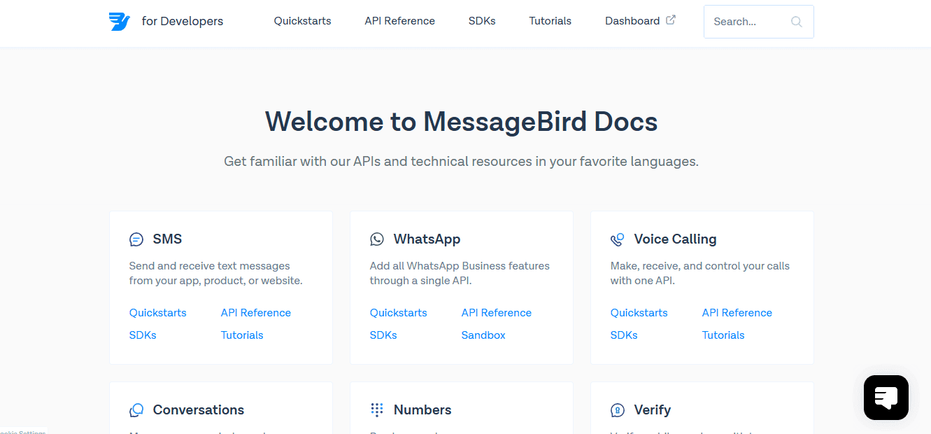 Screenshot of MessageBird Docs page