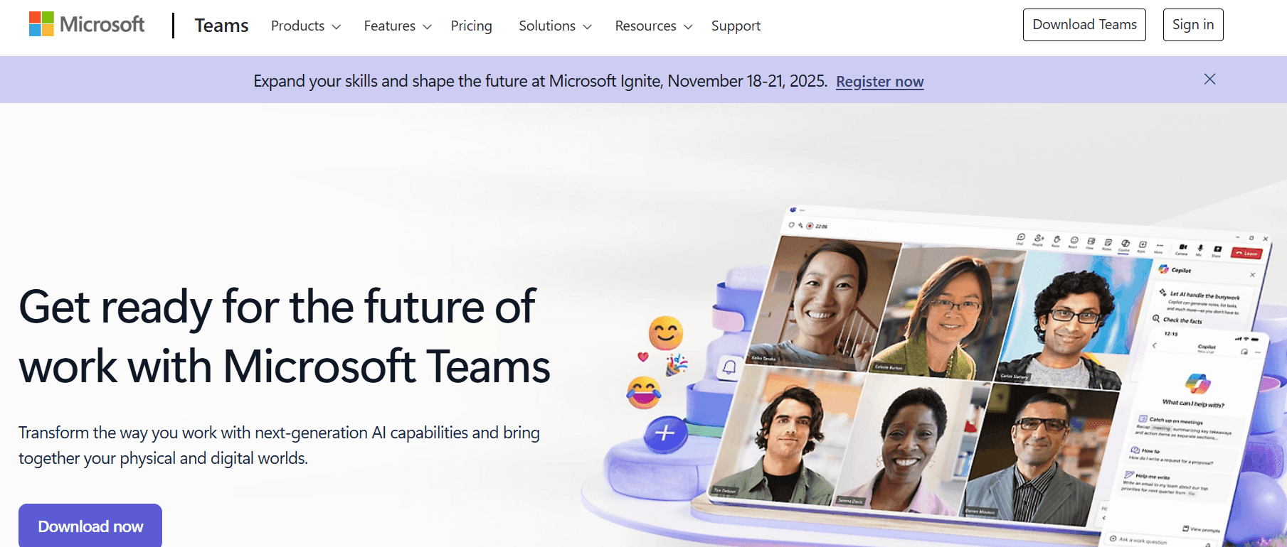 Screenshot of home page for Microsoft Teams