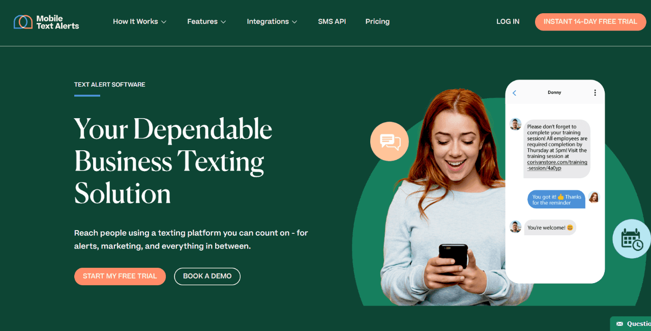 Mobile Text Alerts home page